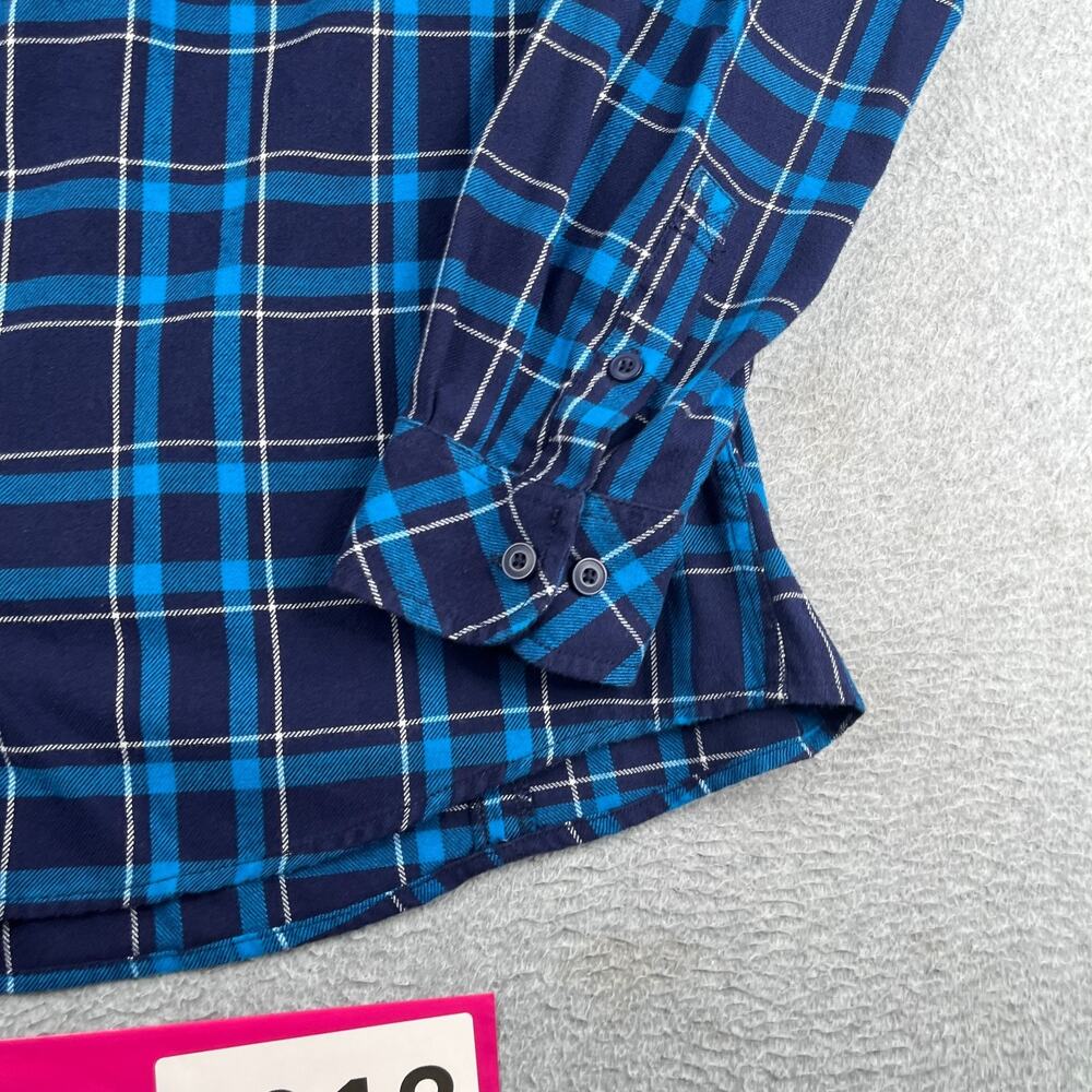 Duluth Trading Co Long Sleeve Button Down Shirt Womens Large Blue Plaid Roll Tab - Picture 2 of 15